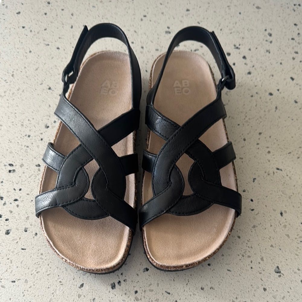 ABEO Lanai (Lacy) Women’s Size 9 Black Leather Sandals Comfortable Casual NWOB